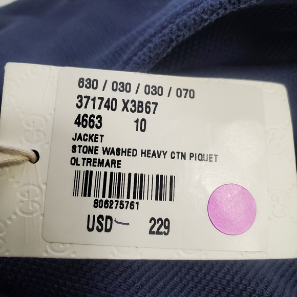 GUCCI Girl's Size 10 Blue Faded Stone Washed Piquet Blazer Jacket New with Tags - Picture 7 of 7